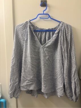 Old Navy Striped V-Neck Long Sleeve Peasant Blouse - Blue & White